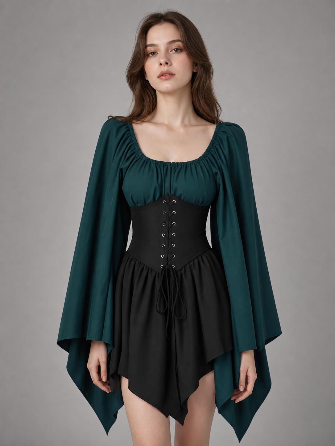 Witch Costume with Corset, Mask, Necklace, and Stockings