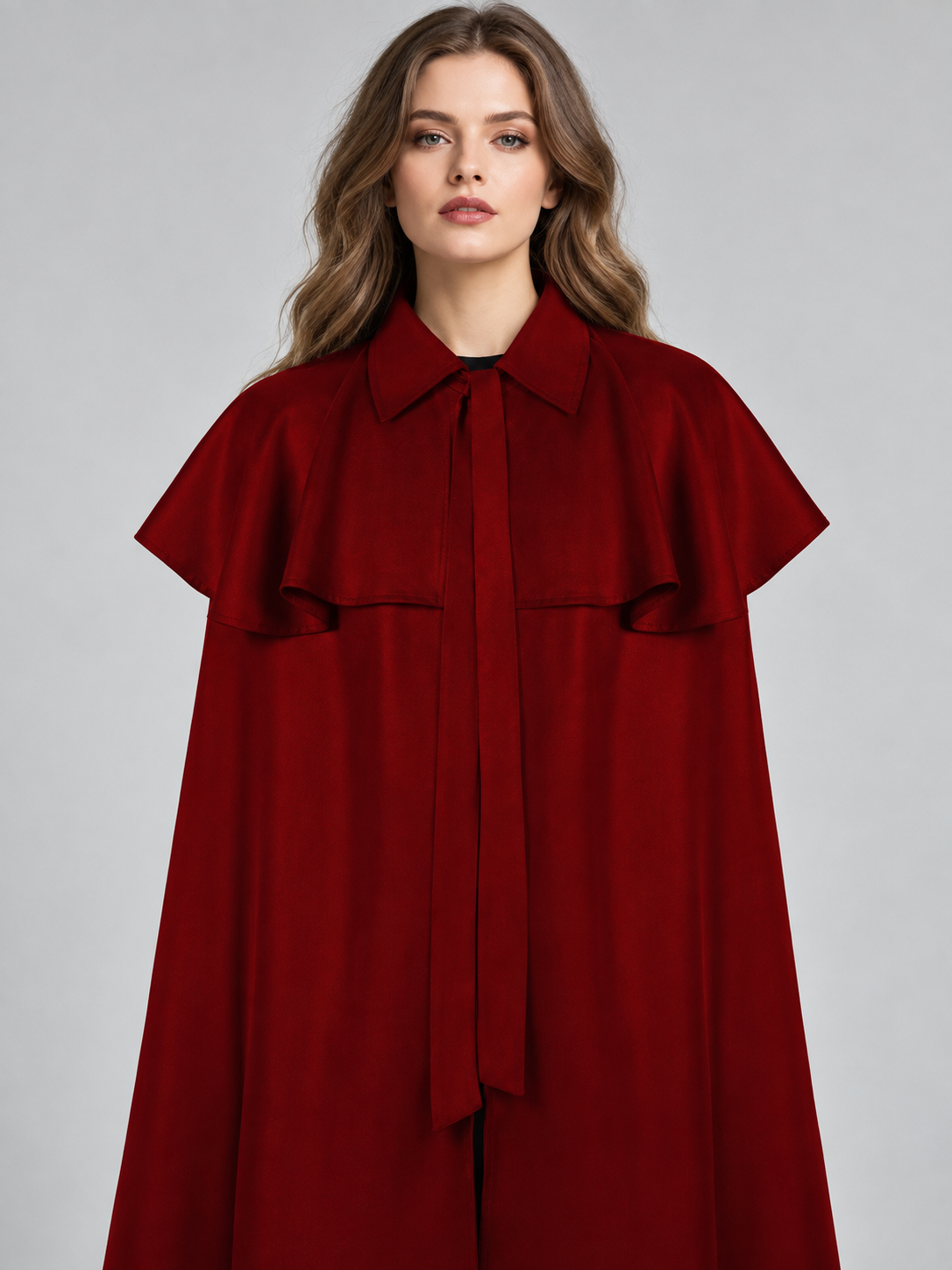 Burgundy Cape Cloak with Collar and Short Capelet