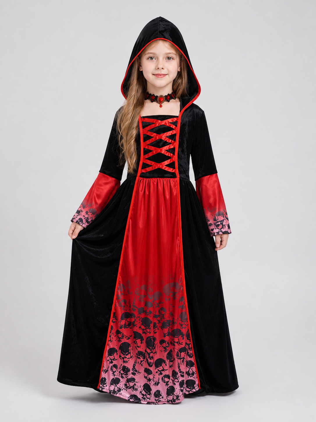 Children's Witch Costume Dress with Skulls and Hood Costume Dresses detail 3