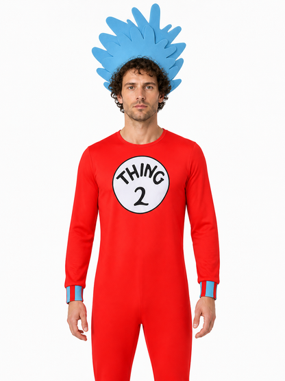 Thing 2 Costume, Jumpsuit with Hat Costume Headwear detail 3