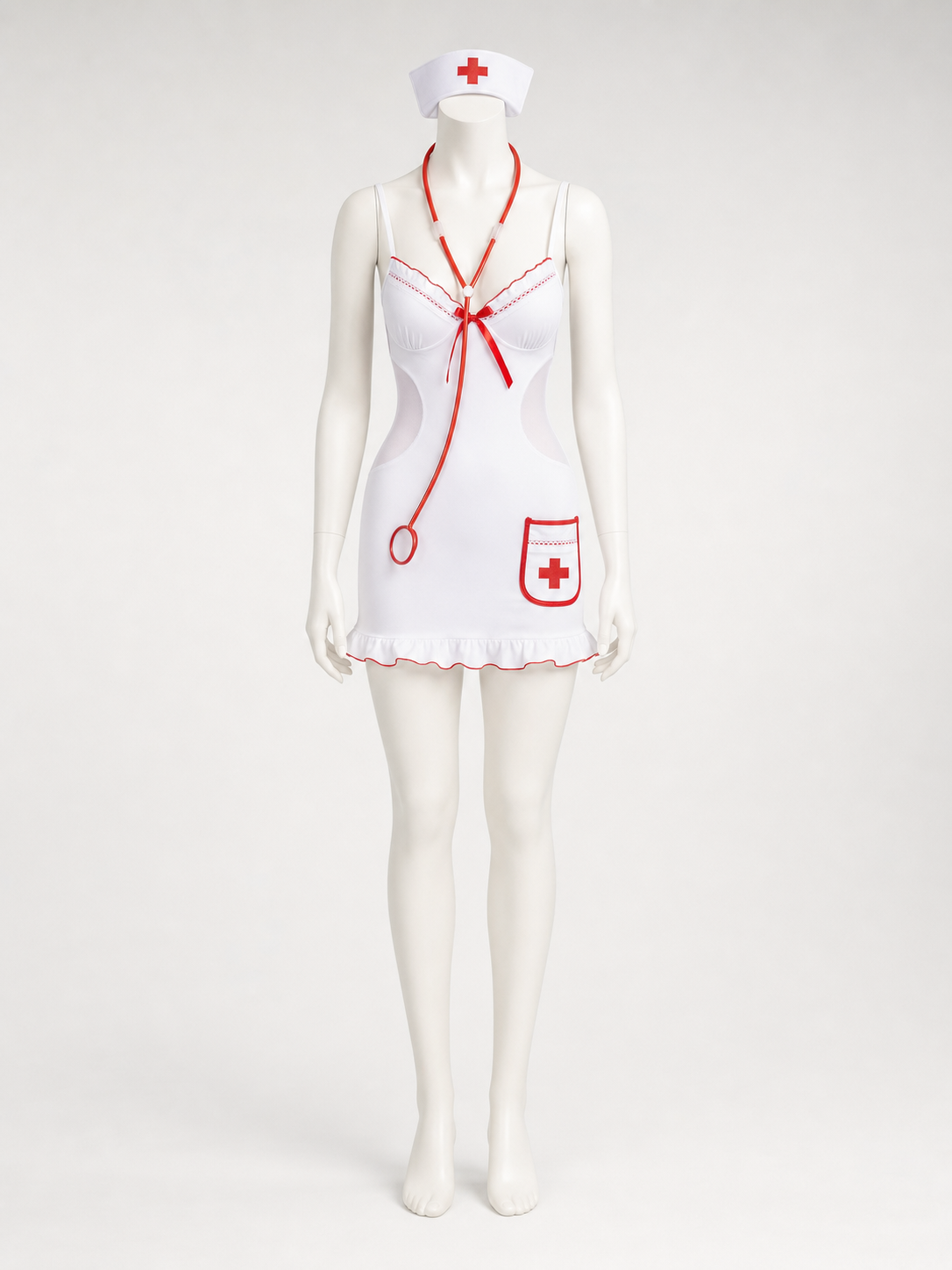 Medical Uniform-Style Role-Play Costume with Red Trim