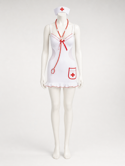 Medical Uniform-Style Role-Play Costume with Red Trim