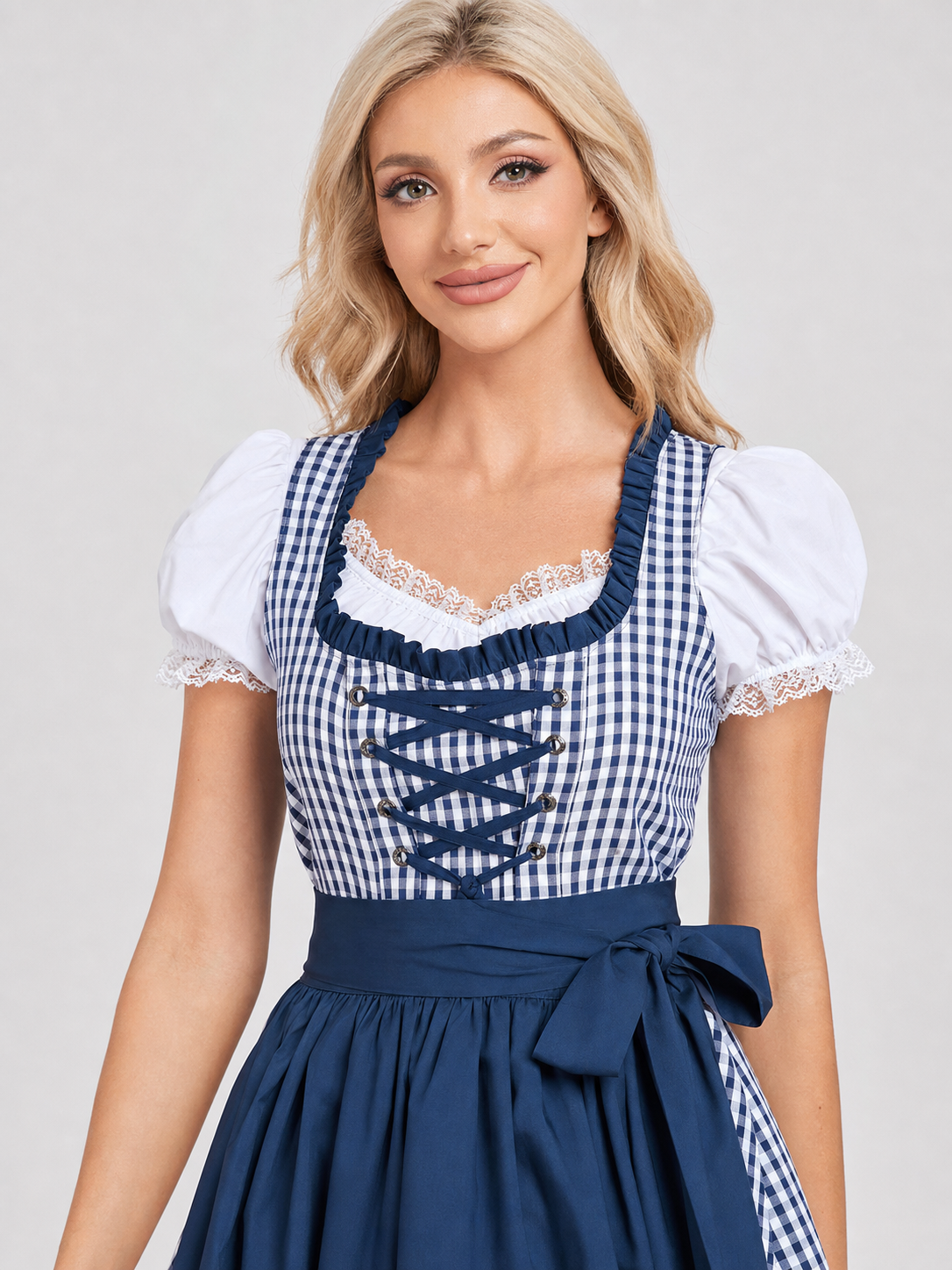 Oktoberfest Costume Dress, Blue Plaid and Lace