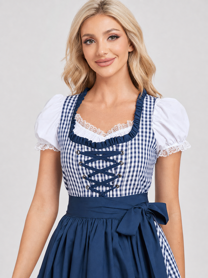 Oktoberfest Costume Dress, Blue Plaid and Lace