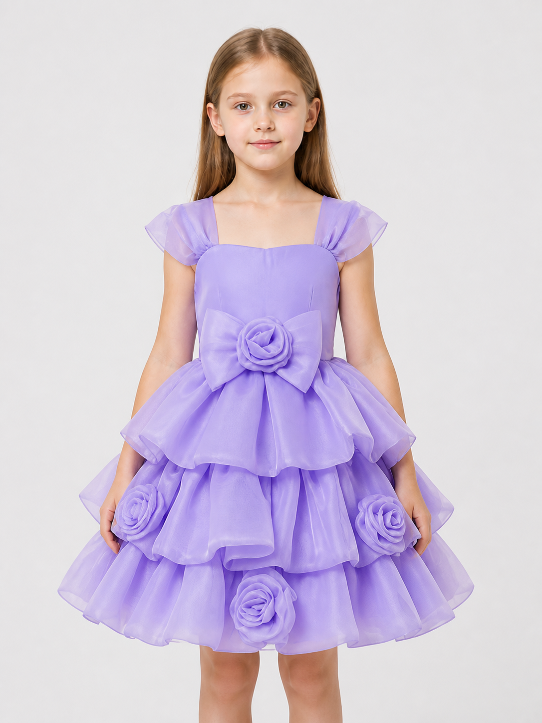 Purple Dress with Full Skirt, Bow, and Roses Costume Dresses detail 3