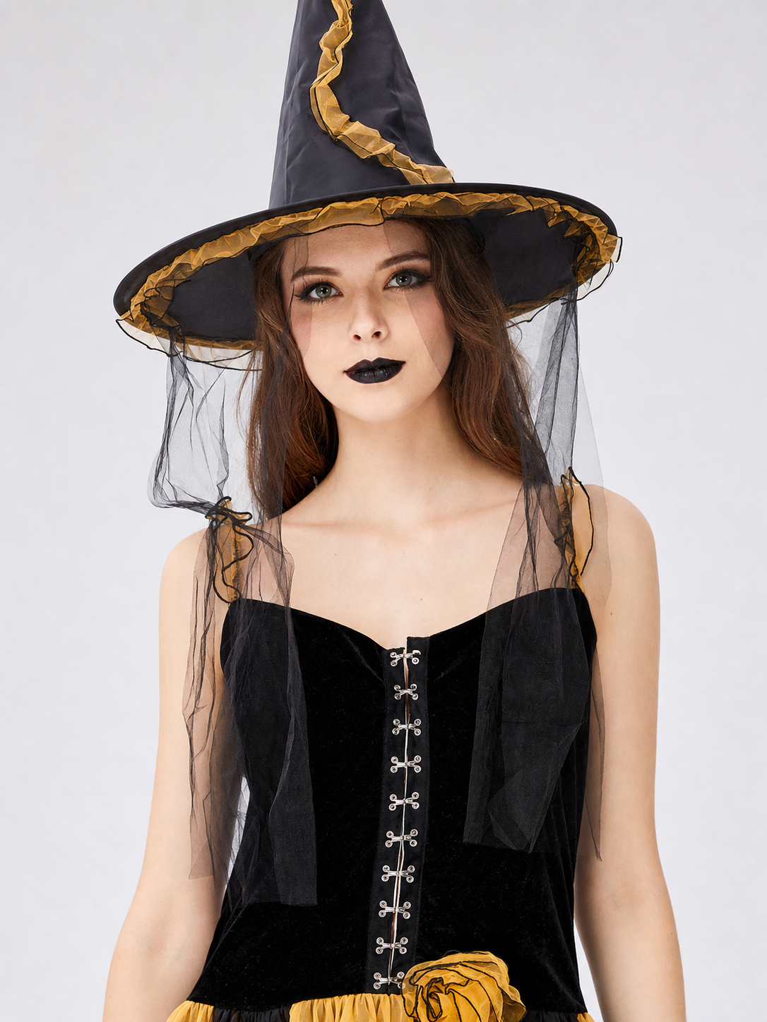 Black and Yellow Witch Costume Dress with Layered Skirt