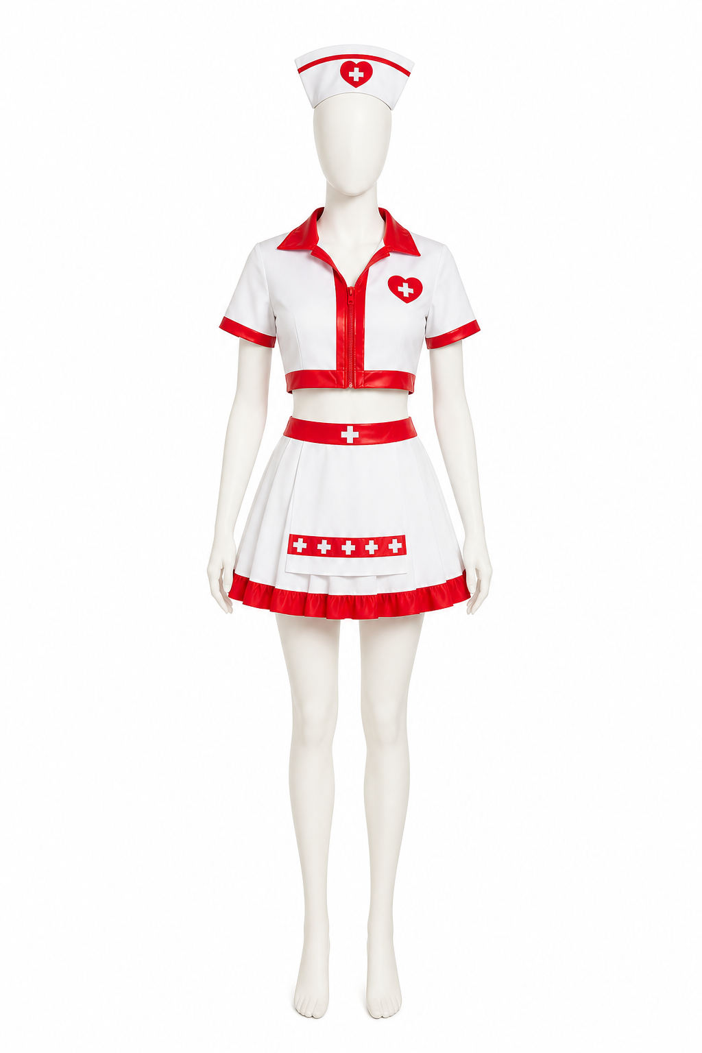 Nurse Costume with Short Top, Pleated Skirt, and Cap Costume Headwear detail 2