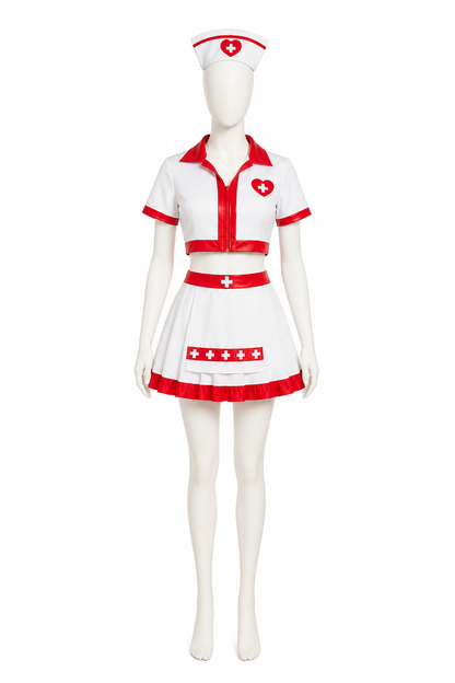 Nurse Costume with Short Top, Pleated Skirt, and Cap Costume Headwear detail 2