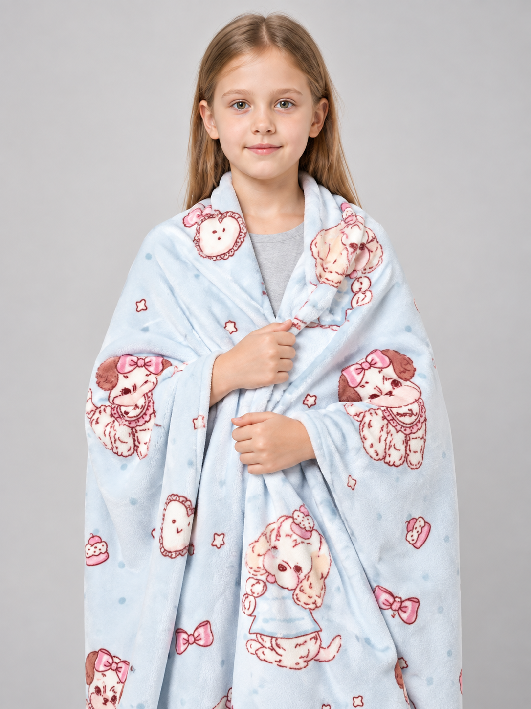 Light Blue Blanket Reversible Milk Fleece with Print
