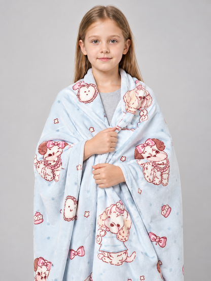 Light Blue Blanket Reversible Milk Fleece with Print