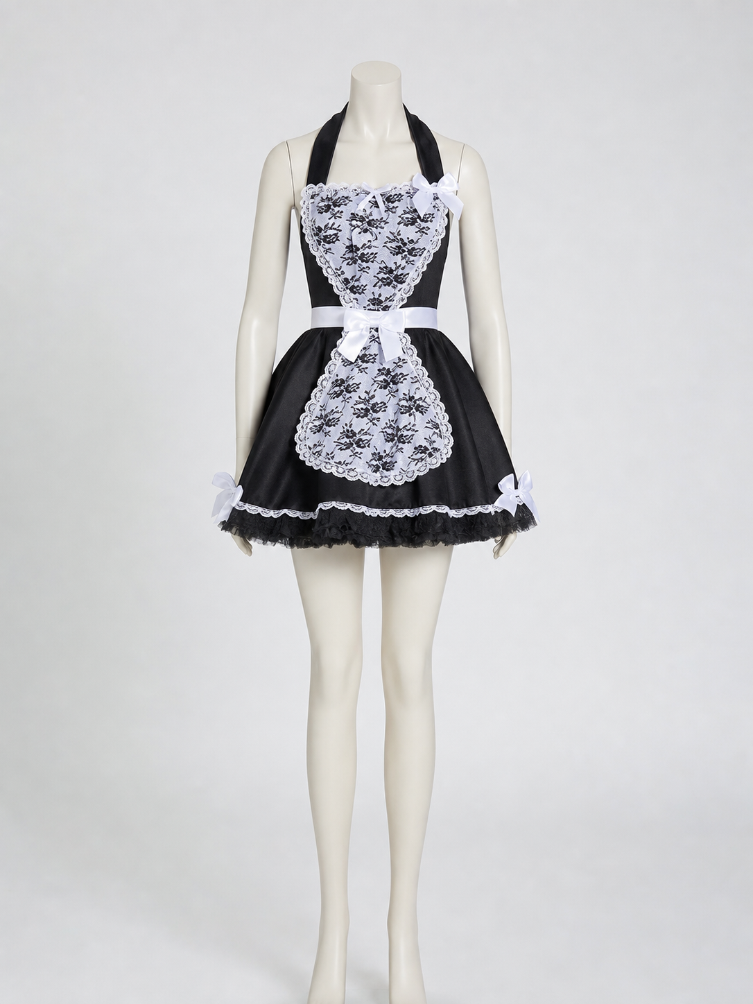 Cosplay Dress with Black-and-White Decor and Apron