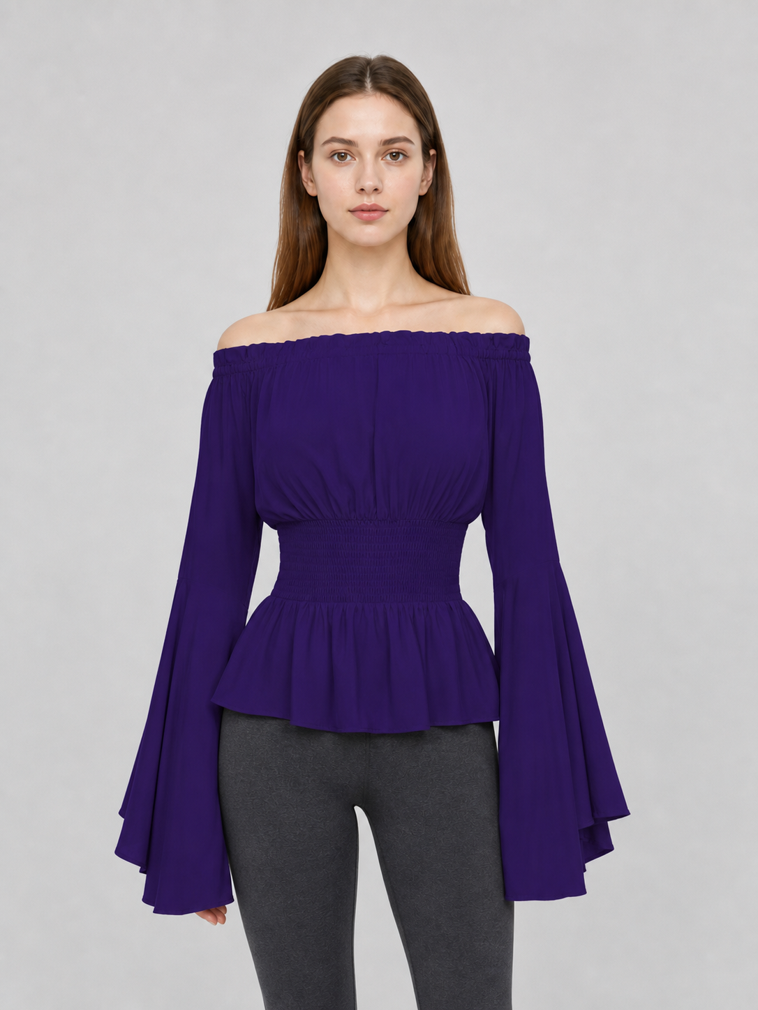 Off-the-Shoulder Top with Long Flared Sleeves