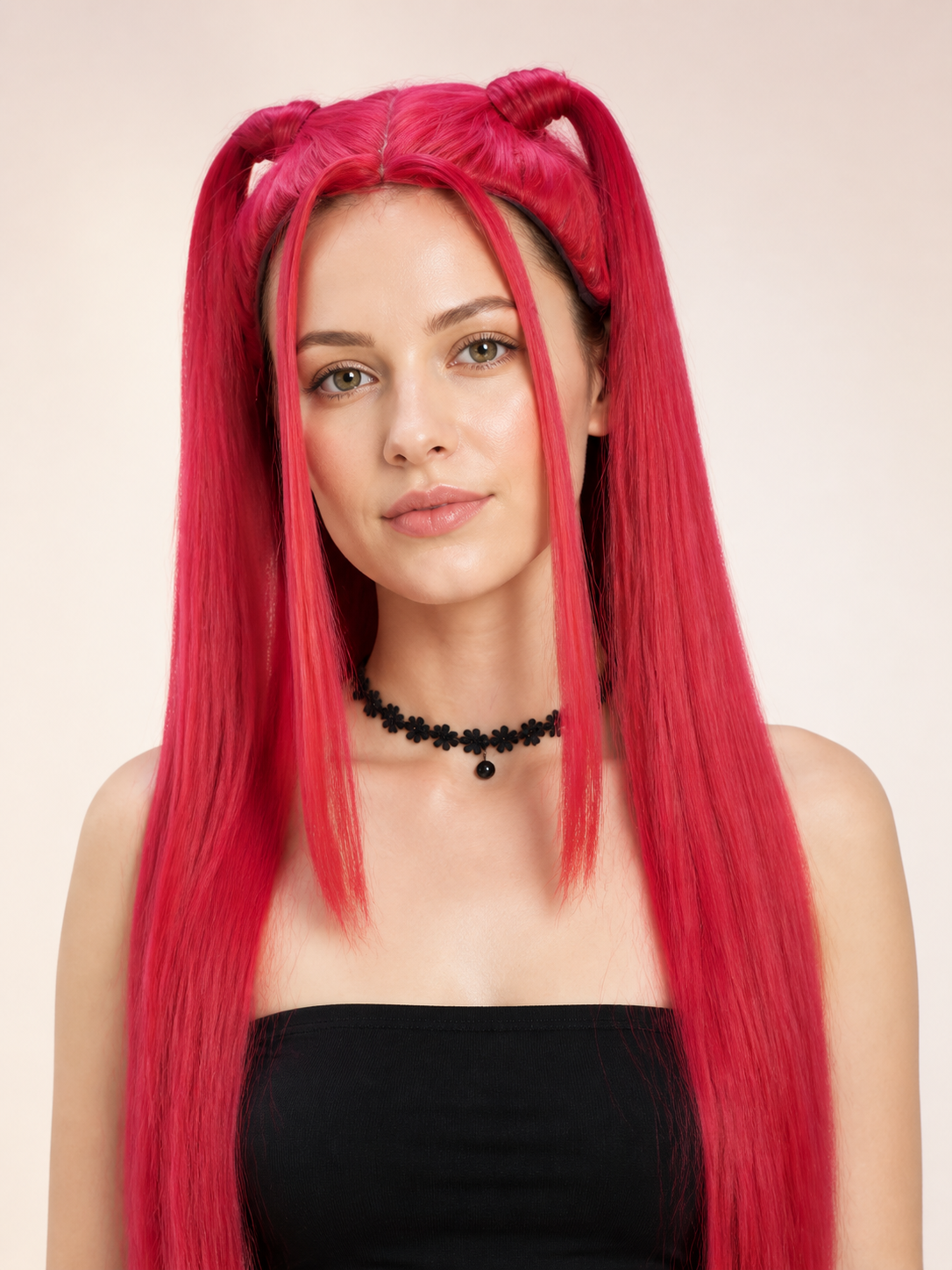 Red and Pink Cosplay Wig with Long Pigtails Costume Wigs detail 2