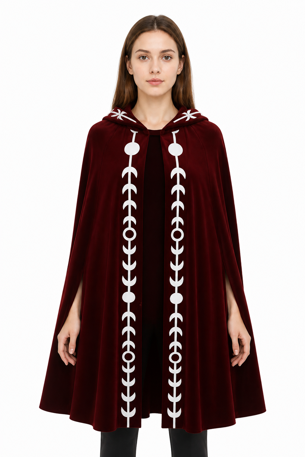Long Hooded Cloak with White Trim for Cosplay Costume Capes detail 2