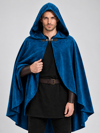 Dark Blue Hooded Cape with Long Panels