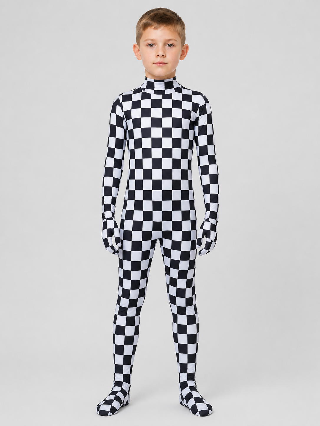 Hooded Jumpsuit with Covered Feet, Checkered Pattern product detail 3