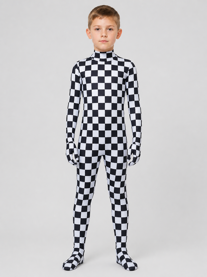 Hooded Jumpsuit with Covered Feet, Checkered Pattern product detail 3