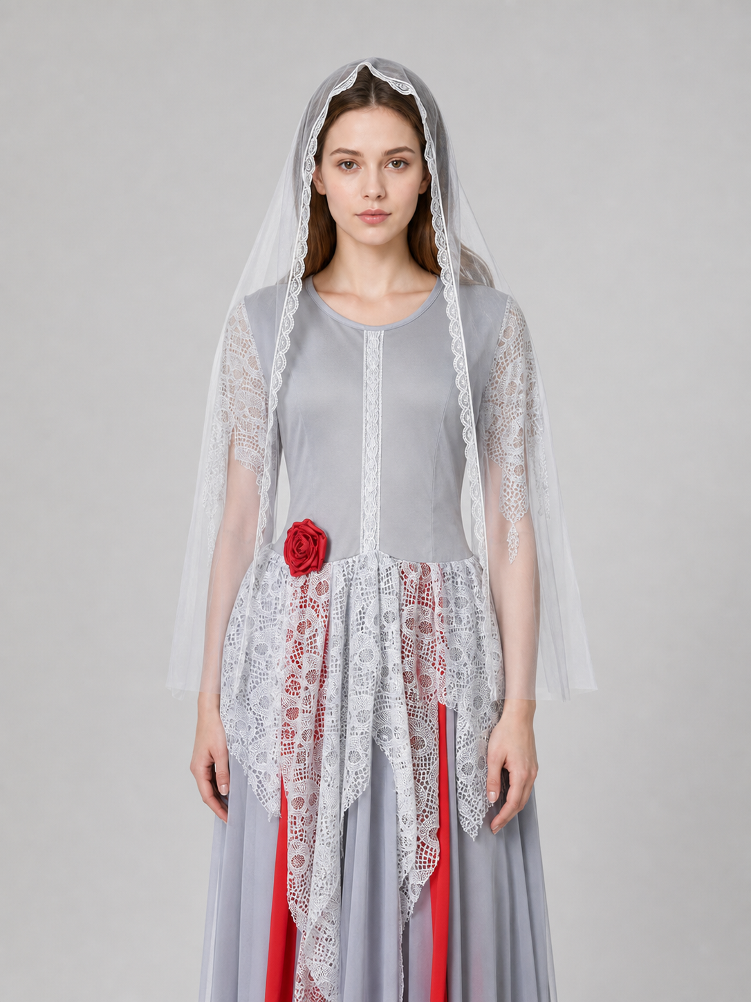 Gothic Ghost Costume with Long Veil and Lace