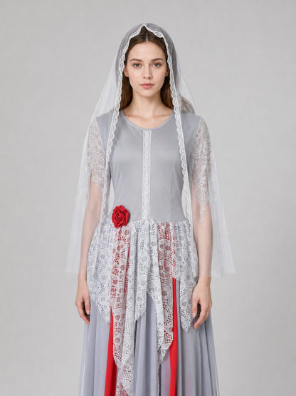 Gothic Ghost Costume with Long Veil and Lace