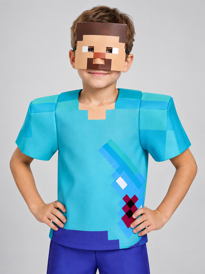 Pixel-Style Carnival Costume with Mask
