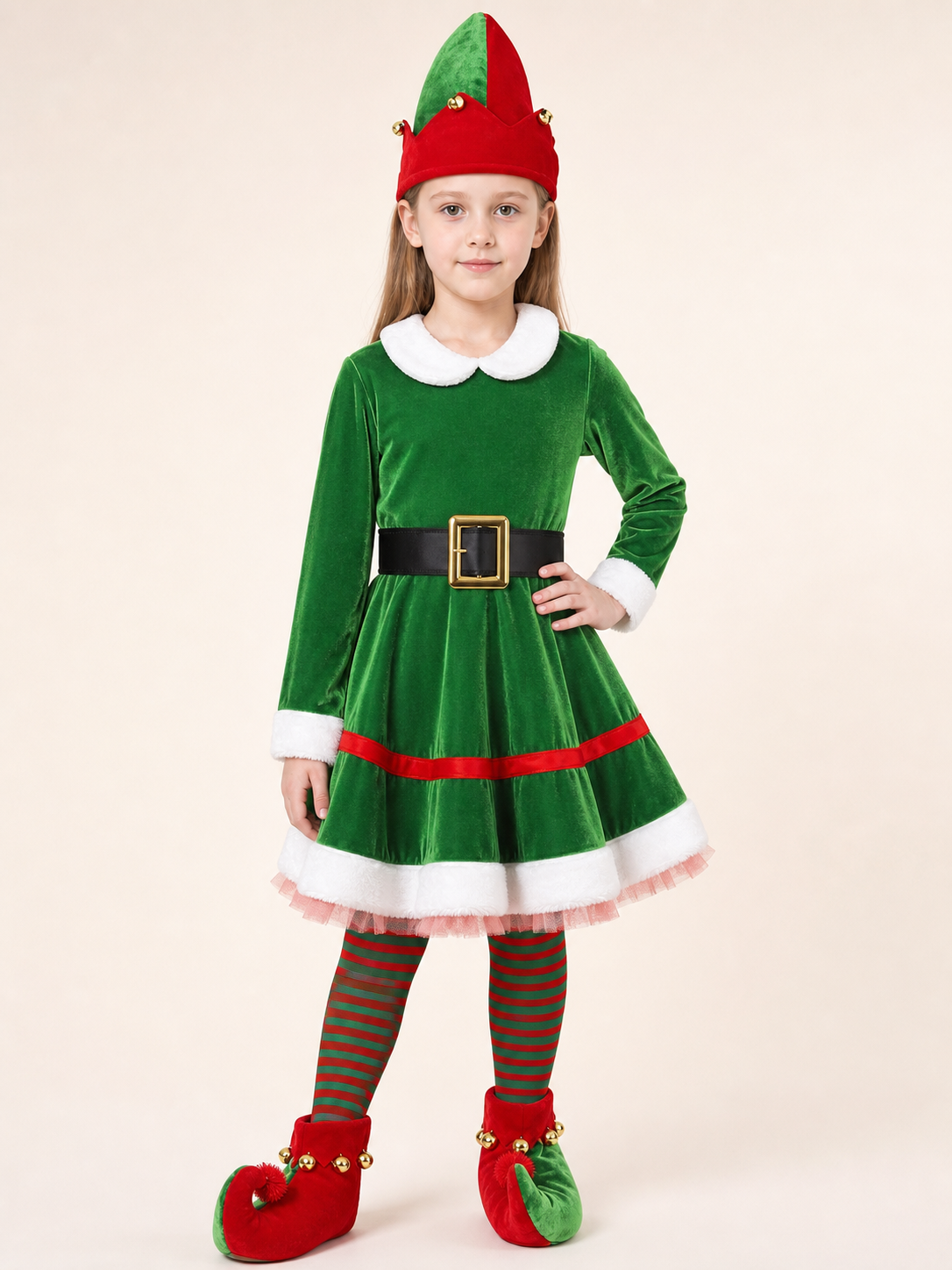 Green Elf Carnival Costume Set with Dress and Accessories