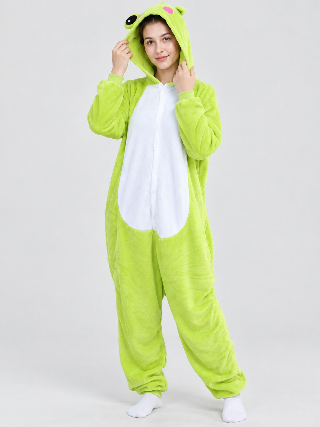 Hooded One-Piece Pajama with Cartoon Design