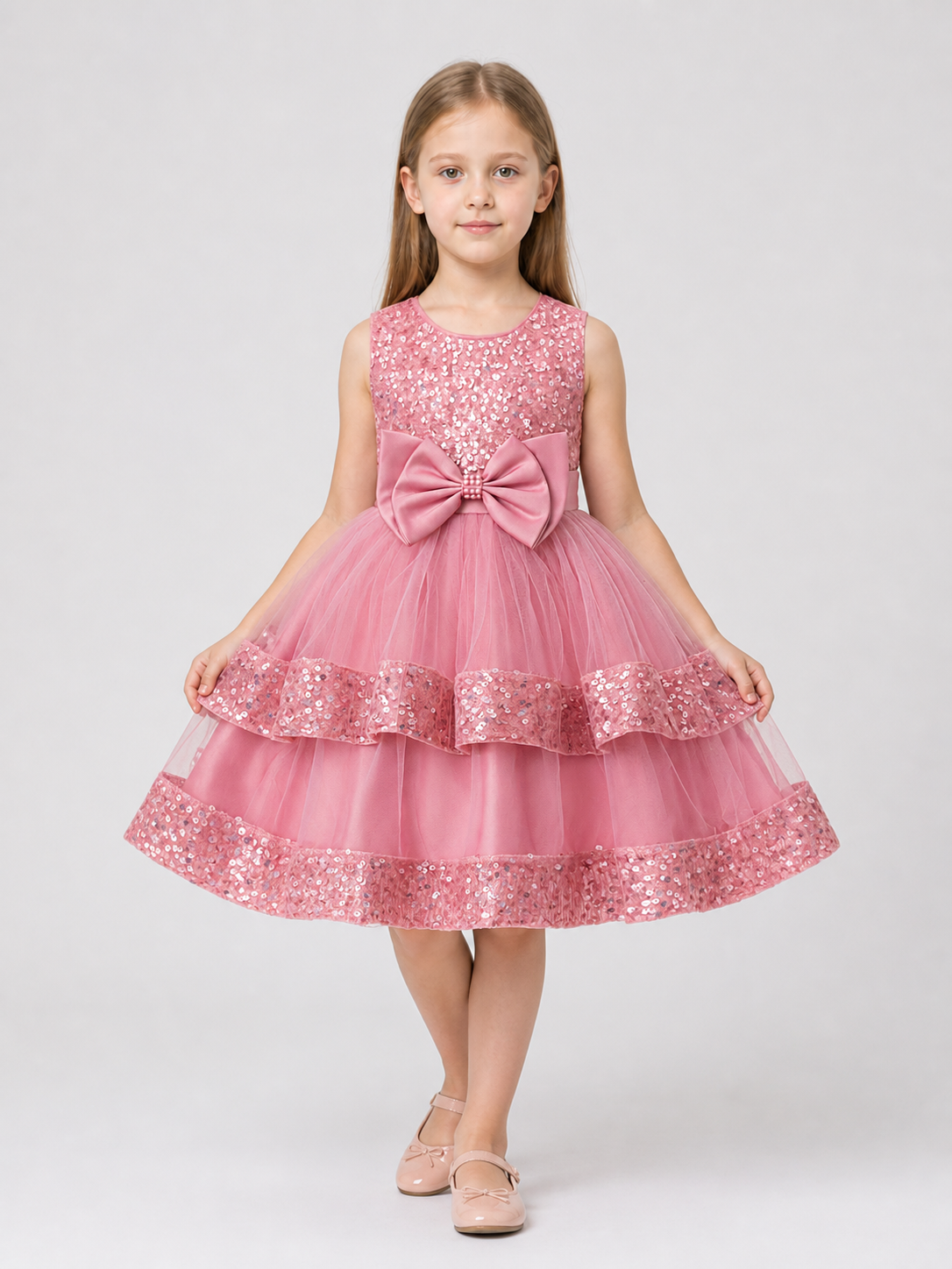Sequined Princess Dress with Bow, Tulle Skirt Costume Dresses detail 3