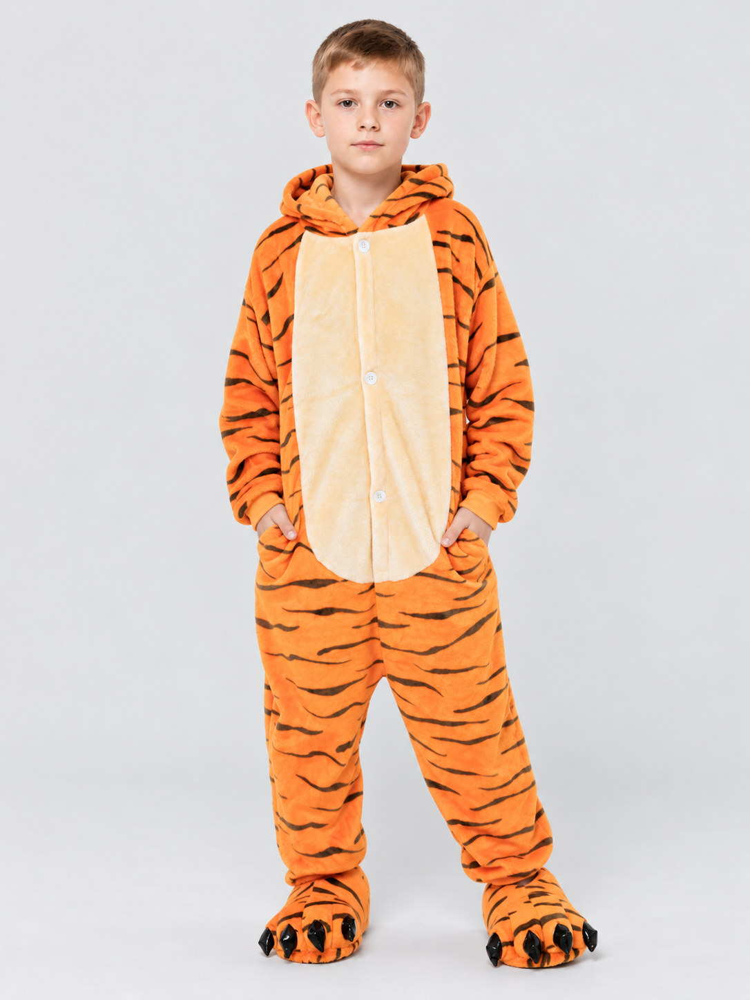 Kids' Hooded Tiger Striped One-Piece Pajama