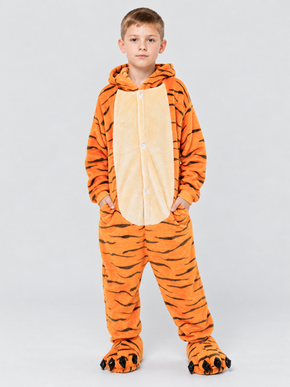 Kids' Hooded Tiger Striped One-Piece Pajama