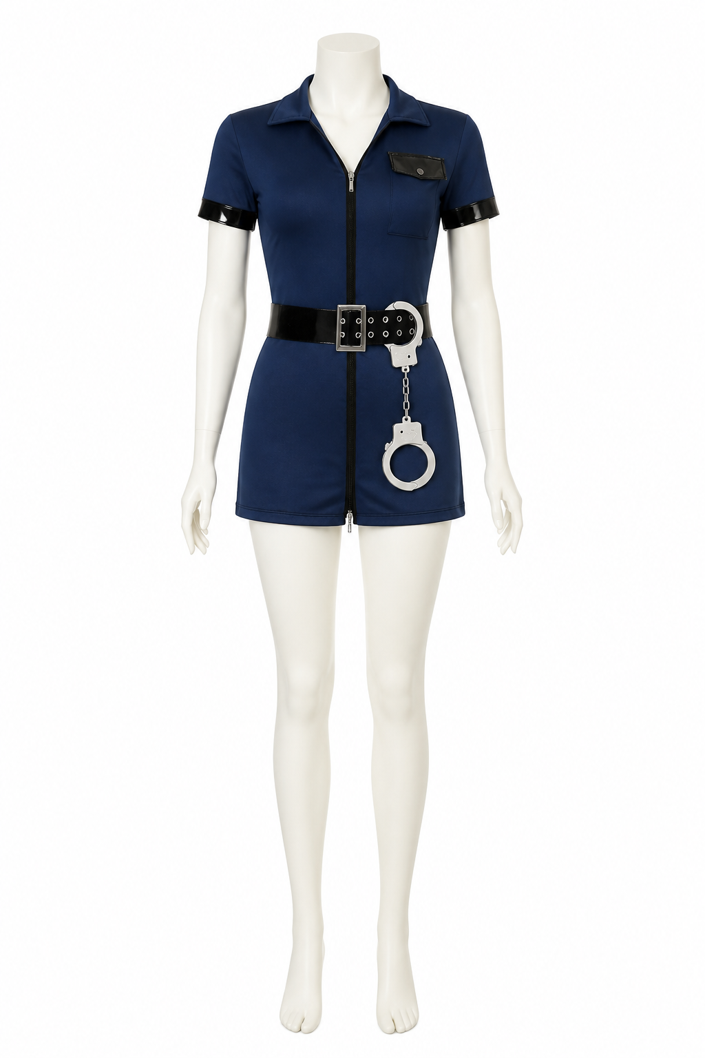 Dark Blue Police Officer Jumpsuit with Zipper Costumes detail 3