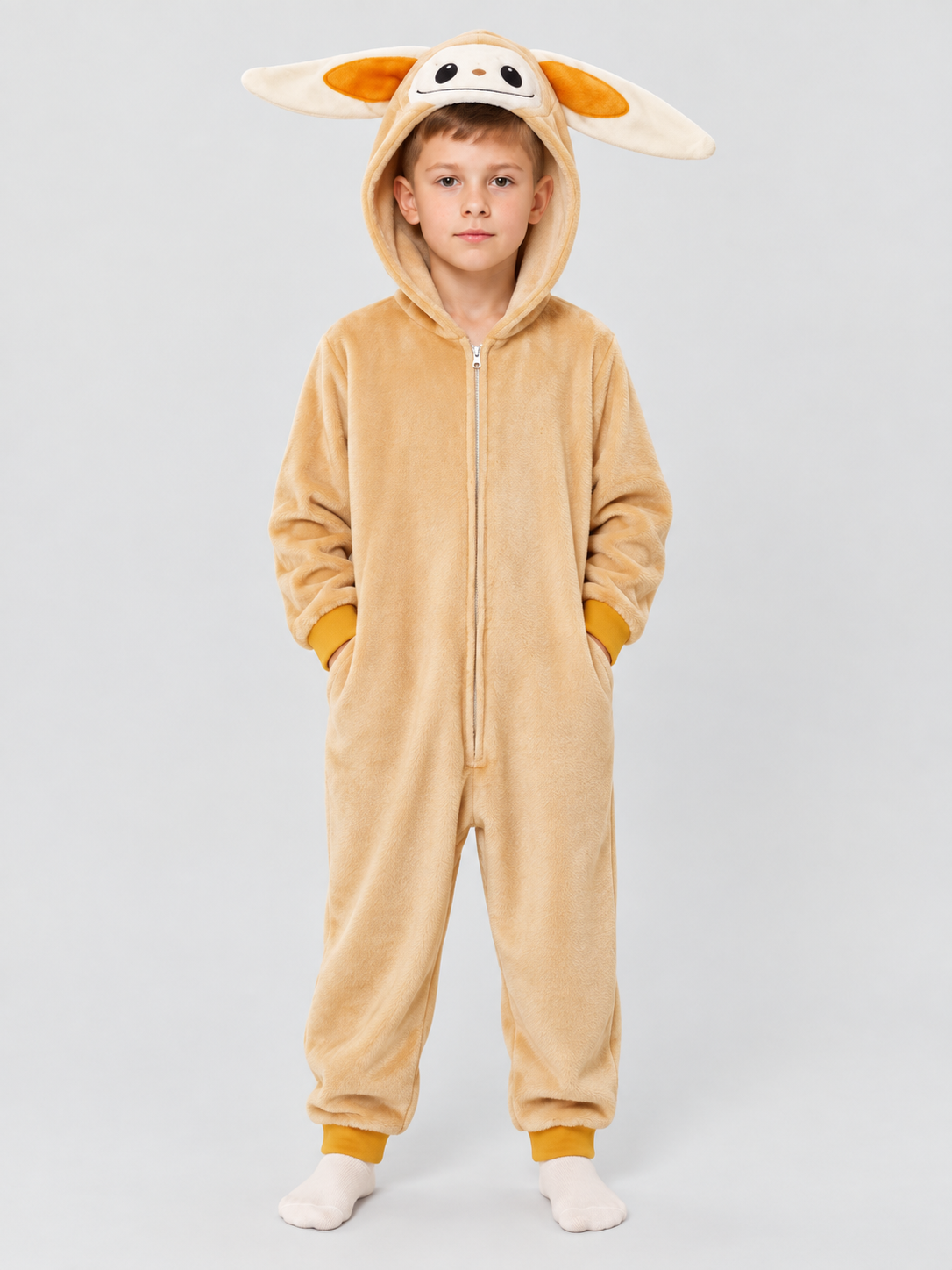 Kids' Hooded One-Piece Pajama with Ears and Applique