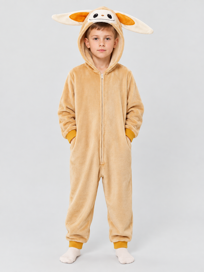 Kids' Hooded One-Piece Pajama with Ears and Applique