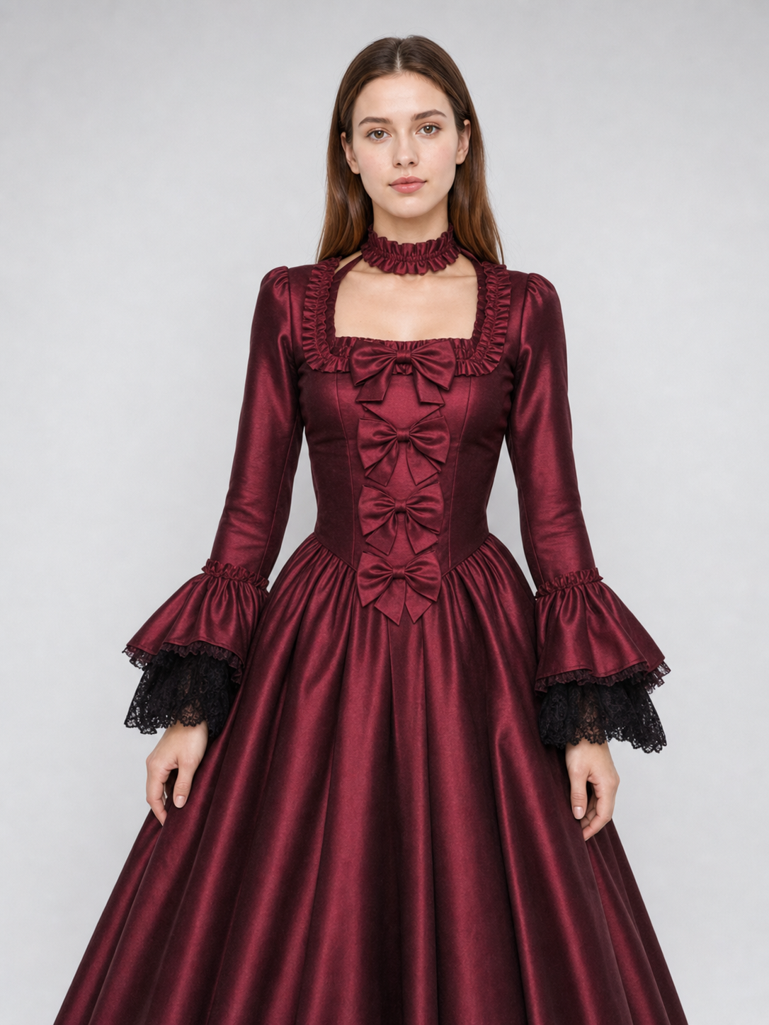 Long Gothic Victorian-Style Dress upper body view