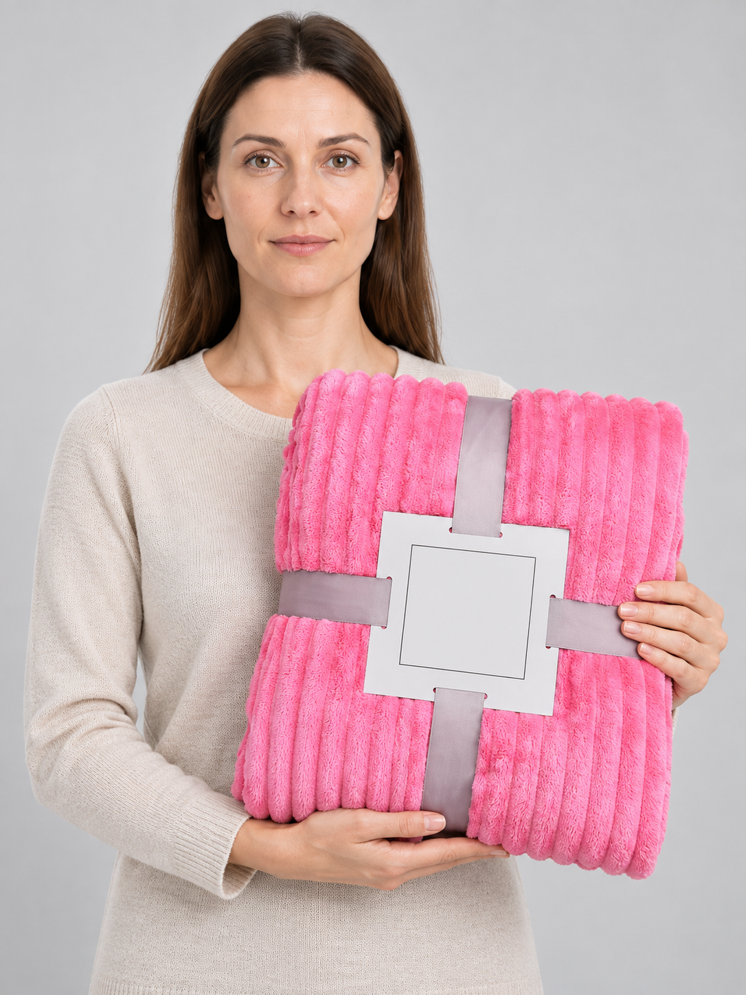 Bright Pink Soft Flannel Blanket with Raised Stripes