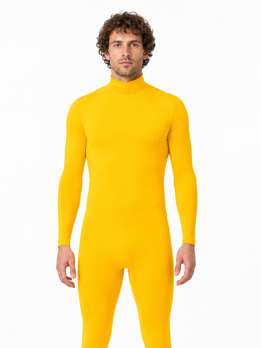 Yellow Tight-Fitting Zentai Jumpsuit with High Collar product detail 3
