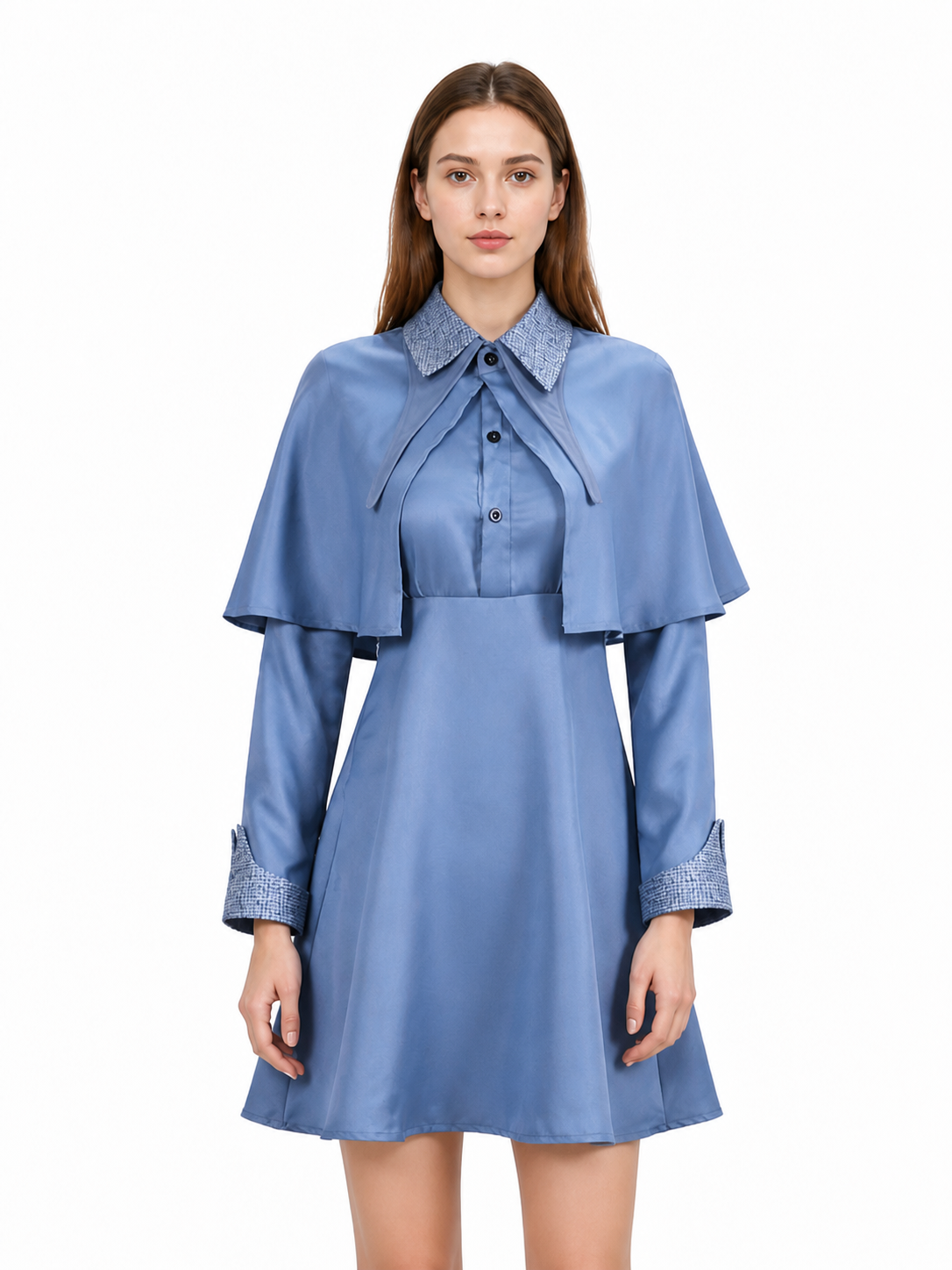 Blue Cosplay Dress with Cape and Collar Costume Dresses detail 3