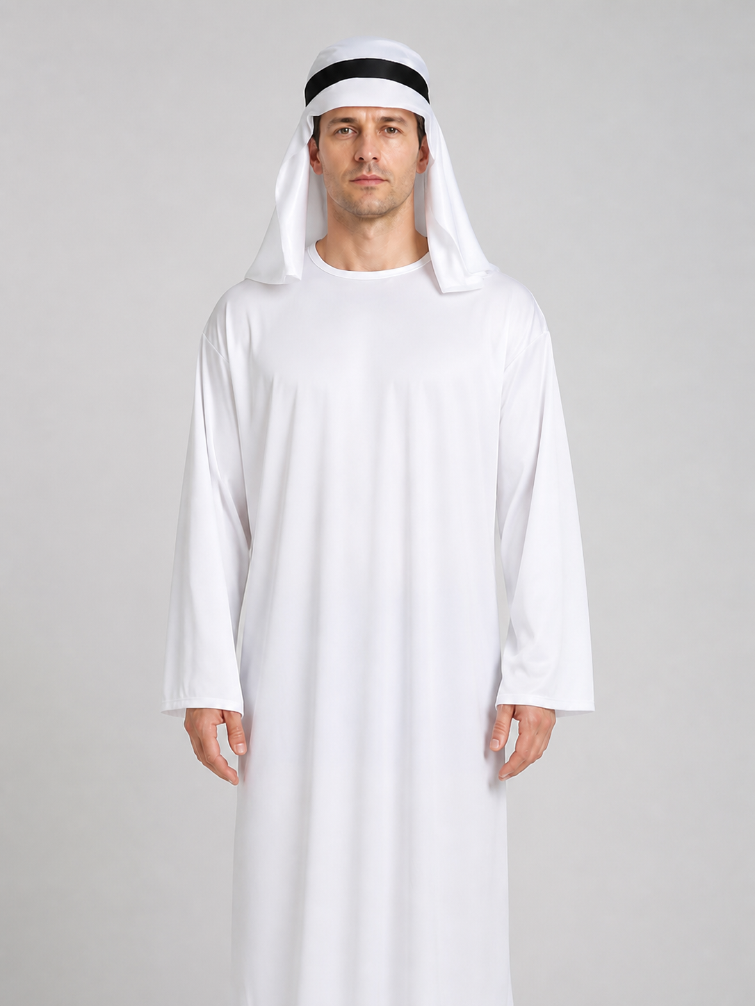 Carnival Costume: White Long Robe and Headwear Costumes detail 3