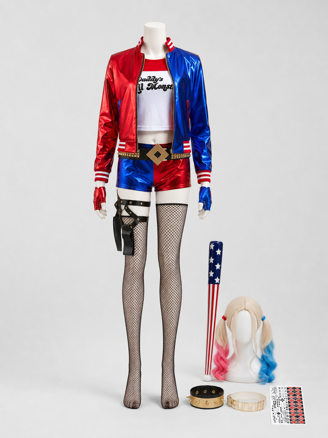 Harley Quinn cosplay costume with wig and accessories Costume Wigs detail 3