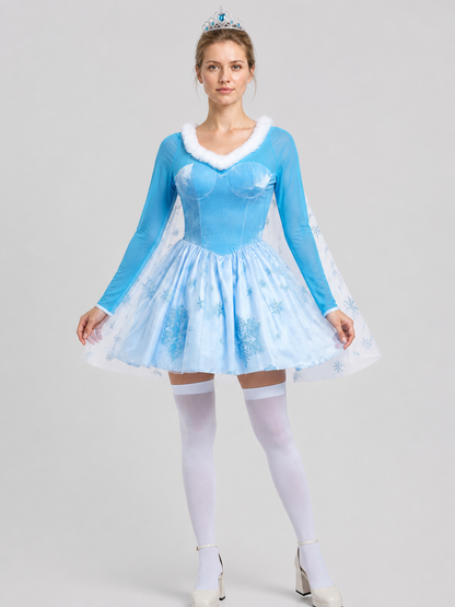 Short Princess Costume with Snowflakes and Cape, S-XL Costume Capes detail 2
