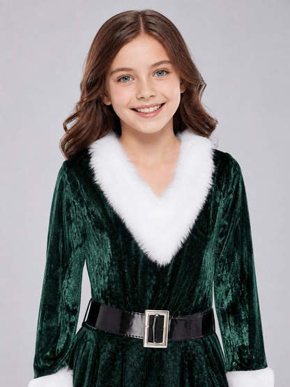 Christmas dress with a hood and belt