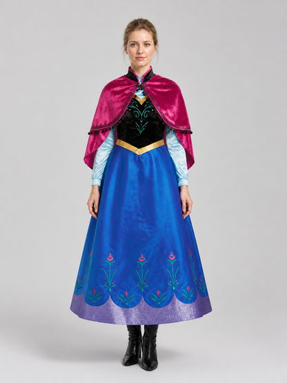 Anna Cosplay Dress with Pink Cape and Long Sleeves