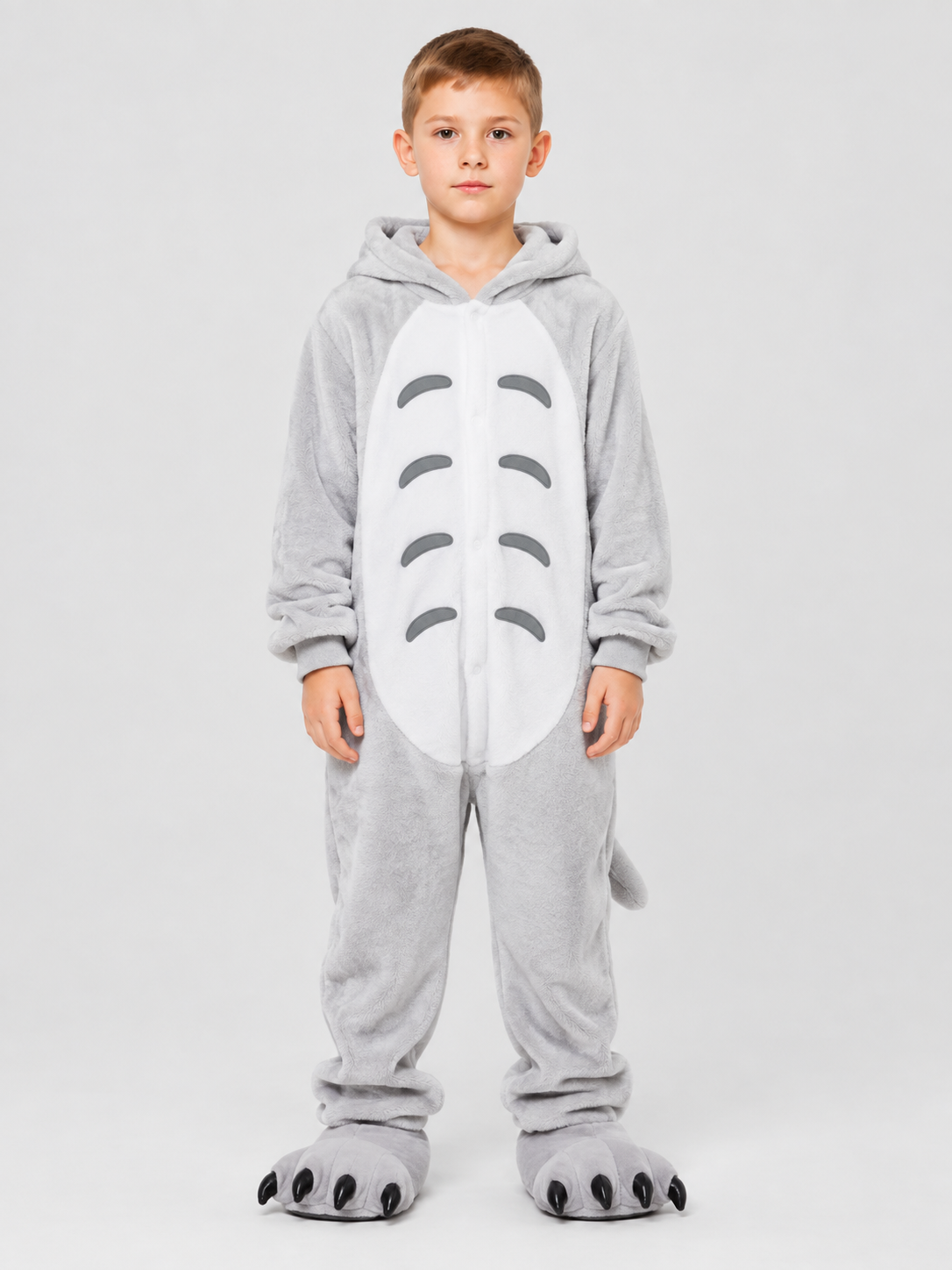 Light Gray Animal Print Kids' One-Piece Pajamas