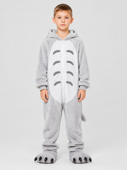 Light Gray Animal Print Kids' One-Piece Pajamas