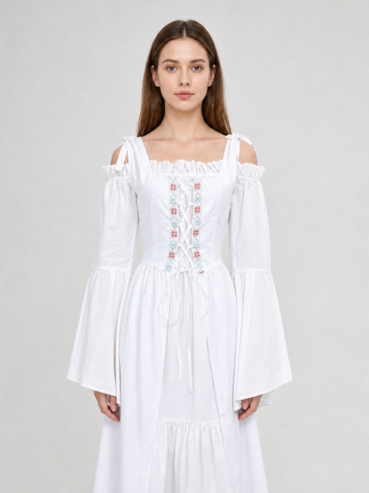 Maxi Dress with Embroidery and Lacing in a Retro Style