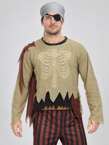Zombie Skeleton Costume with Print and Mask