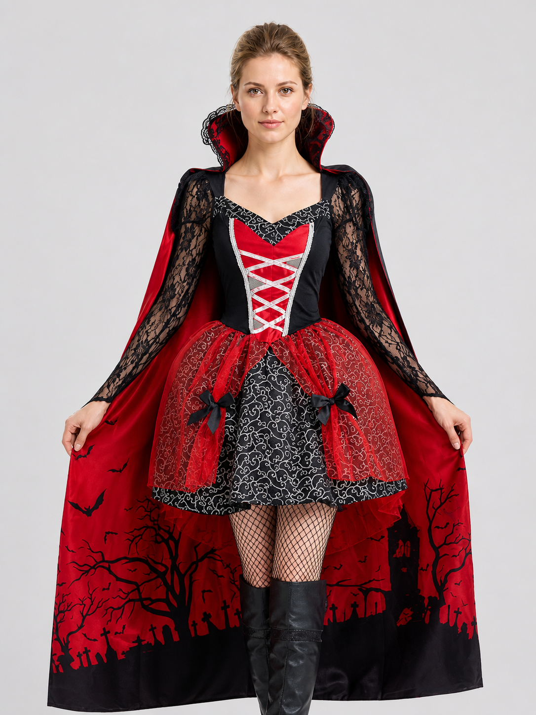 Vampire Costume with Cape, Gothic Dress Costume Dresses detail 3