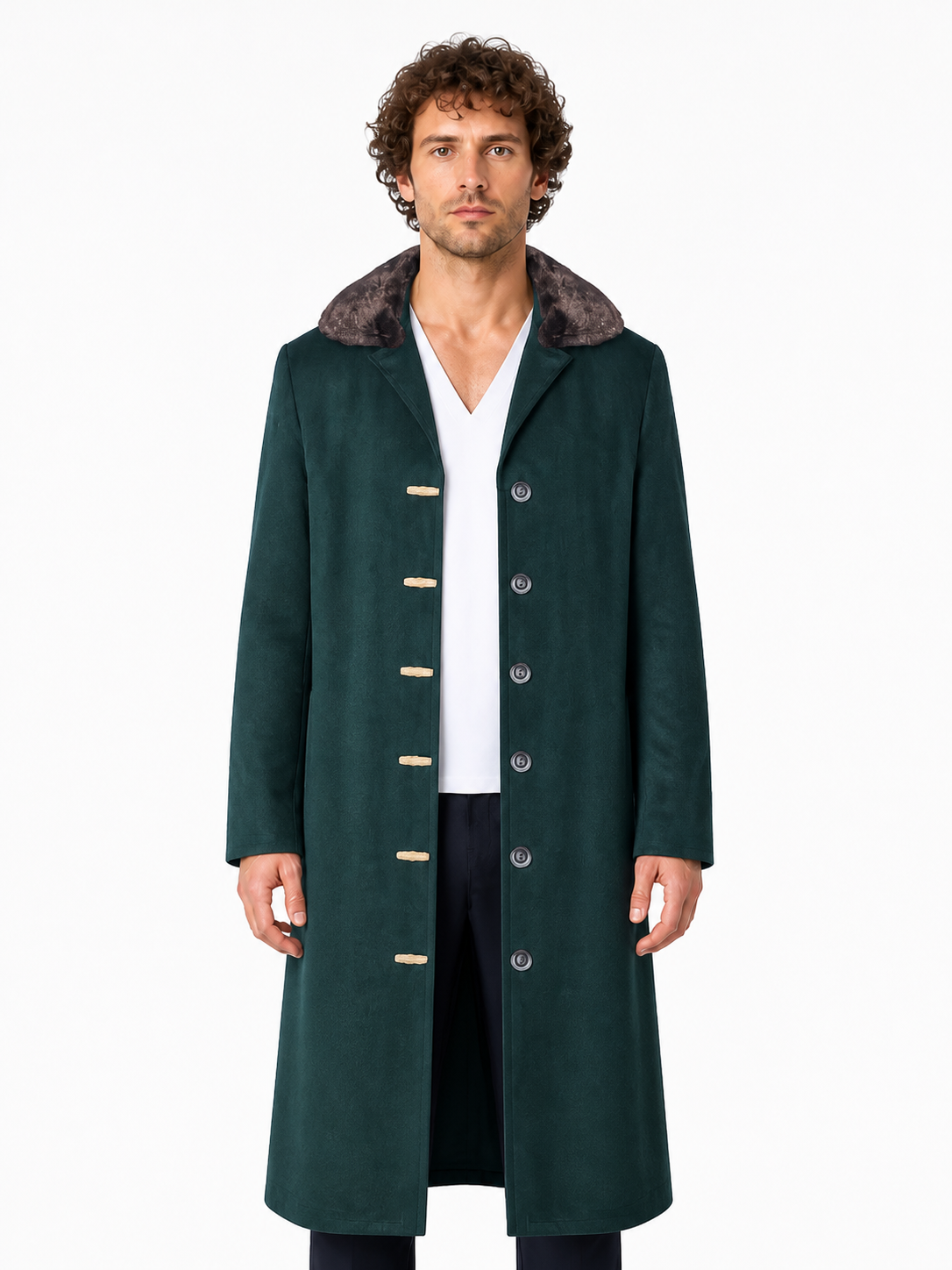 Dark Green Cosplay Coat with Fur Collar Costumes detail 2