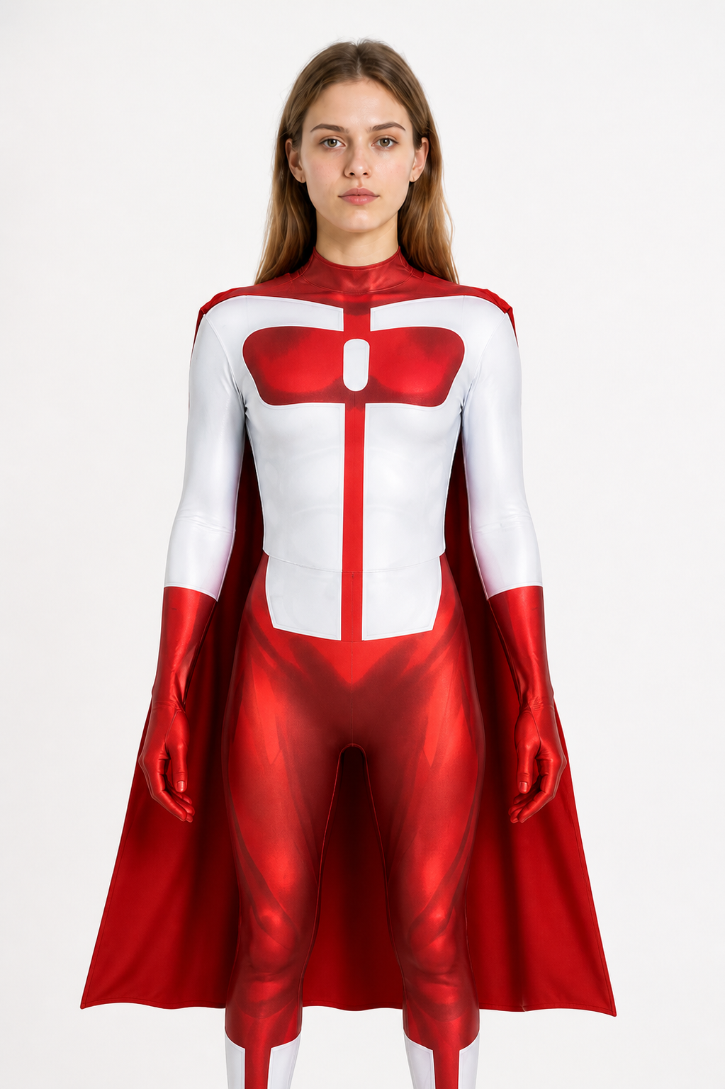 Cosplay Jumpsuit with Cape, Red and White Costume Capes detail 3