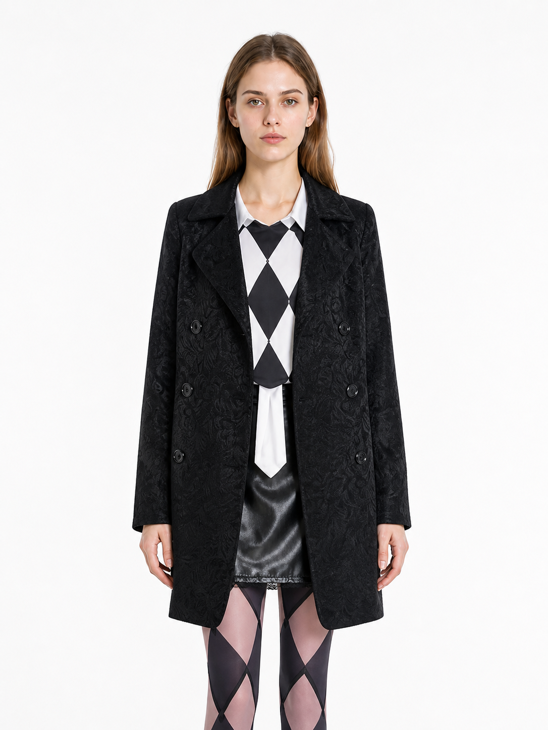 Costume Set with Coat, Blouse, Skirt, and Diamond-Pattern Knee-High Socks Costumes detail 3