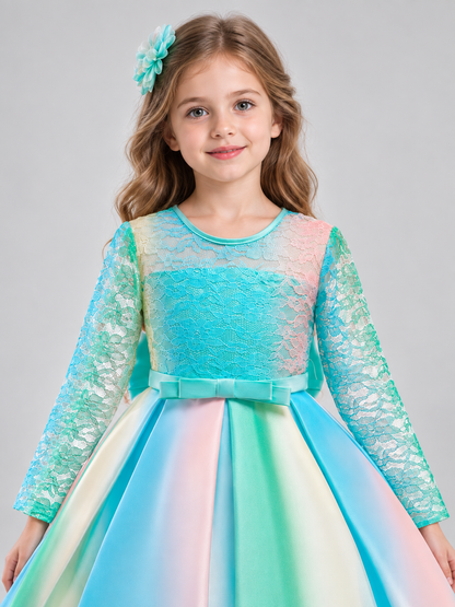 Apple-Green Girls' Party Dress with Bow